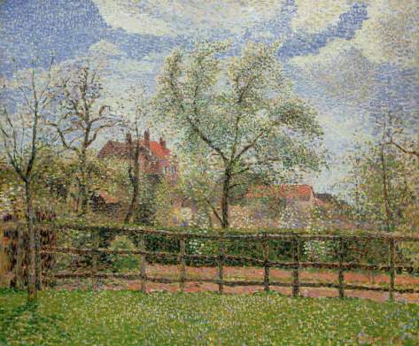 Camille_Jacob_Pissarro_-_Pear_Trees_and_Flowers_at_Eragny_Morning_1886_-_(MeisterDrucke-820367)